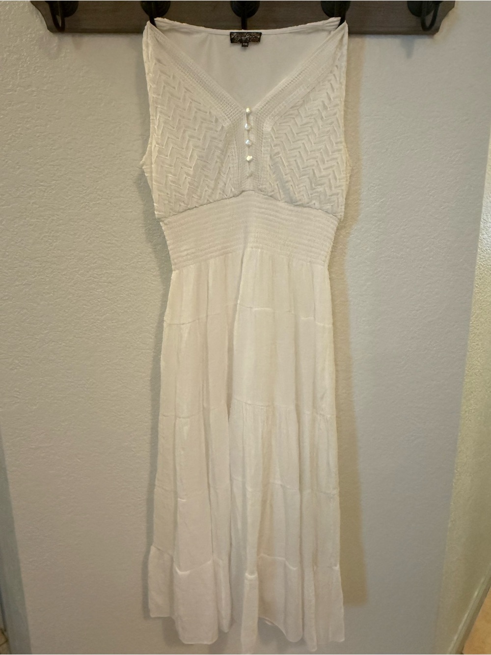 J. Lee White Sleeveless Boho Midi Dress PXL Plus Size Pearl Button